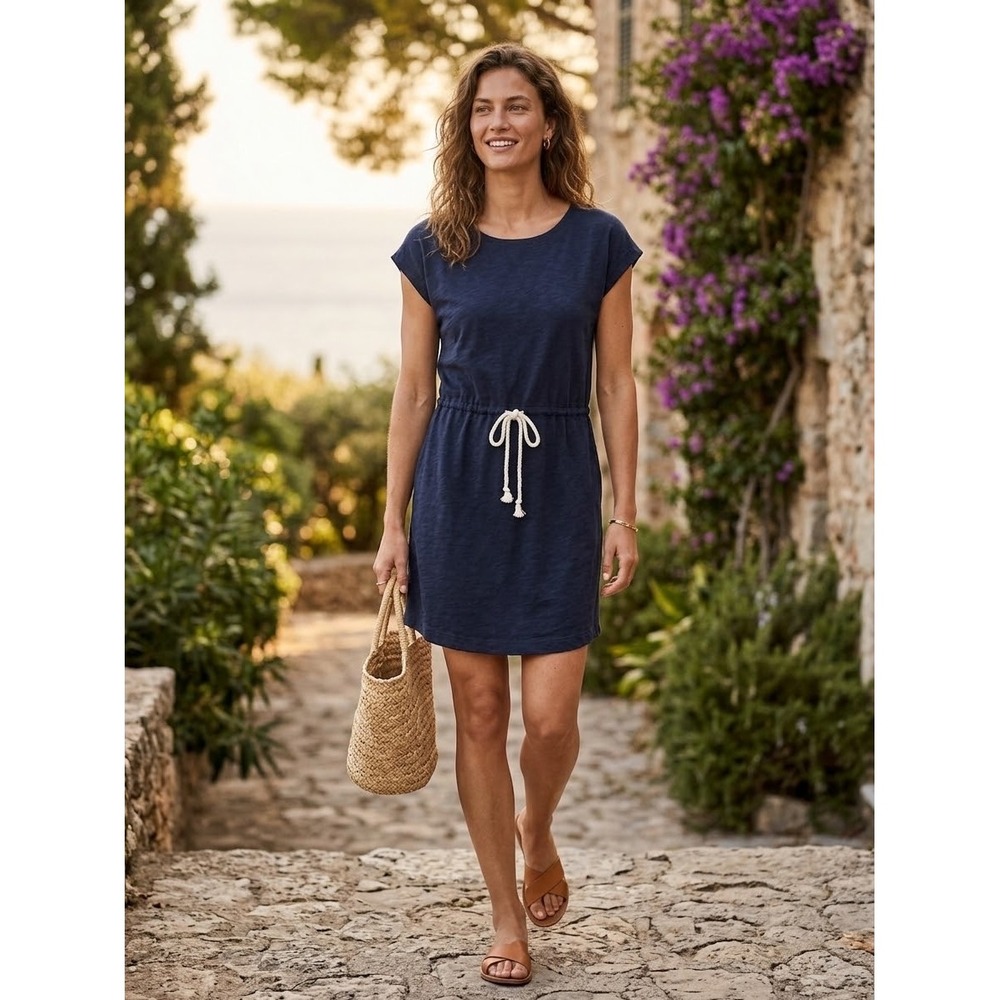 J.Crew Navy Blue Cotton Slub Drawstring Waist T-Shirt Mini Dress 82090 Mens M